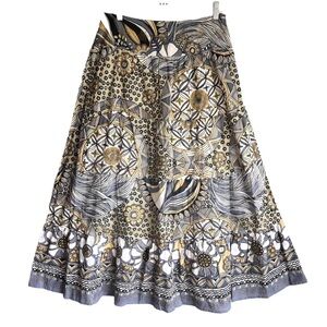 Angie Floral Gold Metallic Boho A-line Maxi Skirt